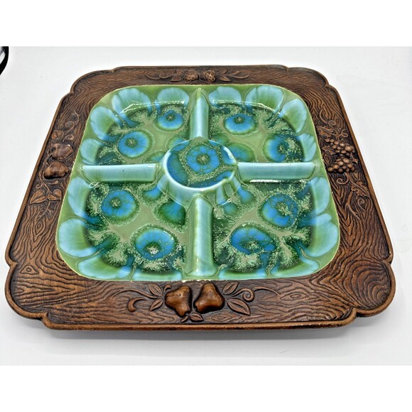 Vintage Treasure Craft Serving Tray Divided Platter MCM Green/Turquoise 13.5” - Picture 12 of 12